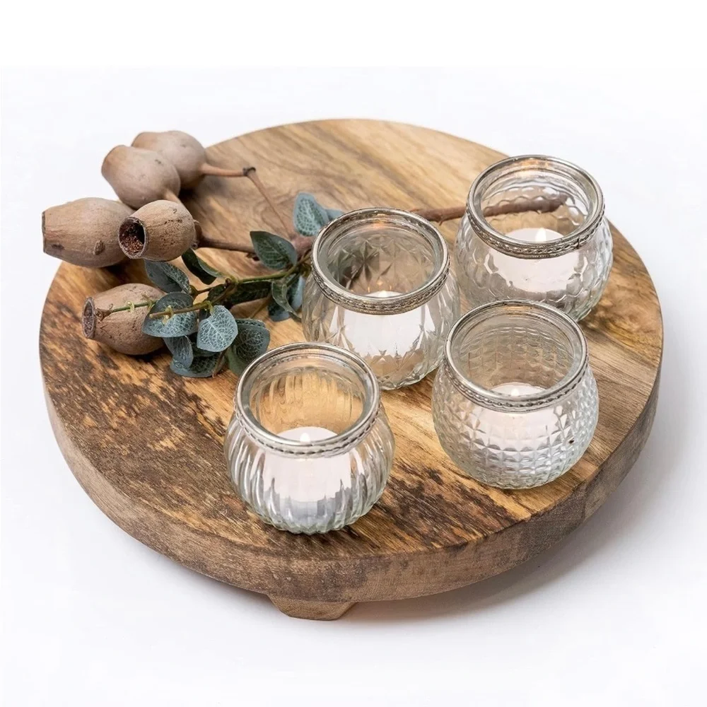 Set of 4 Small crystal & silver Candle Holders